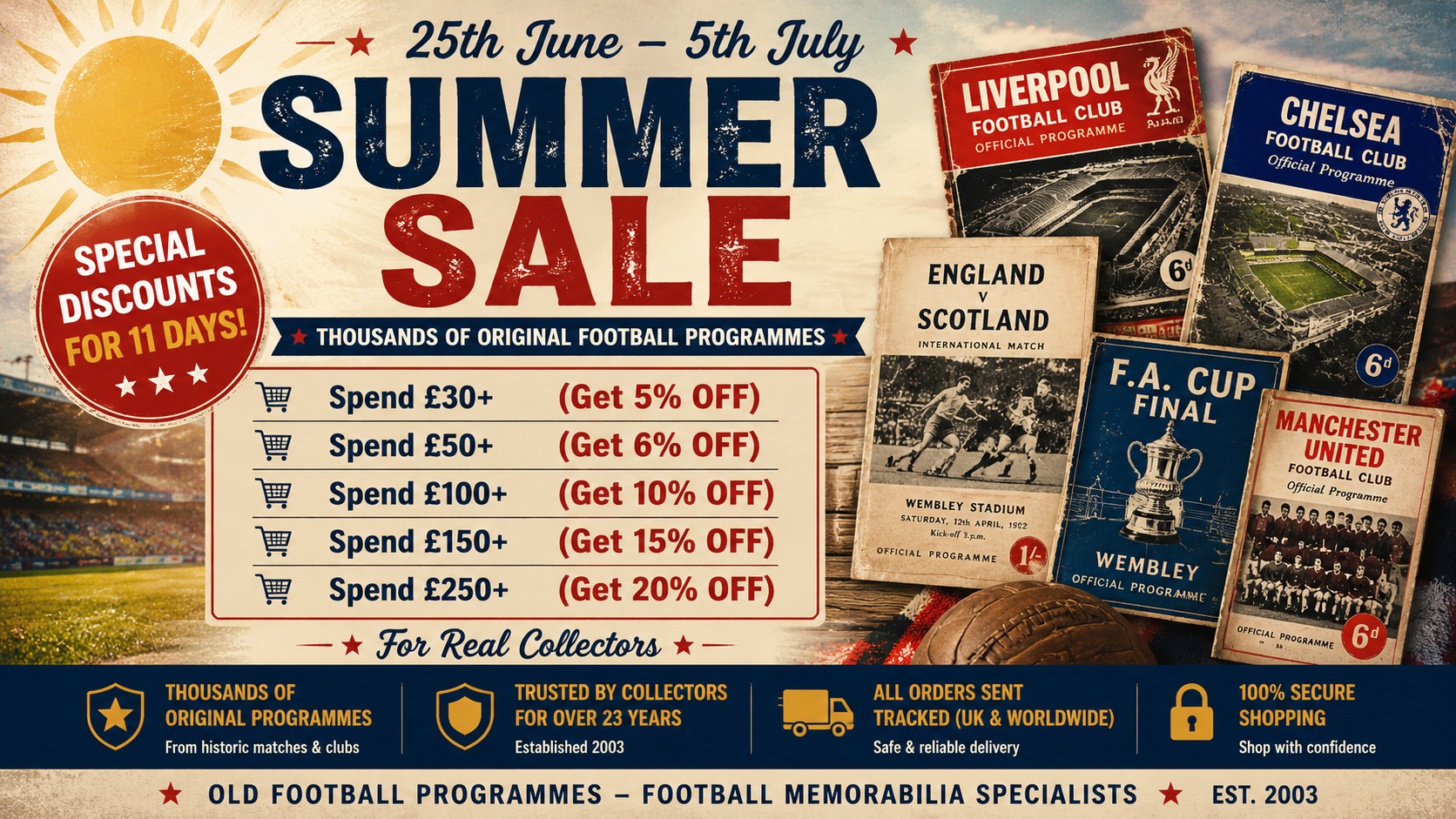 Old Football Programmes Summer Sale 25th June to 5th July