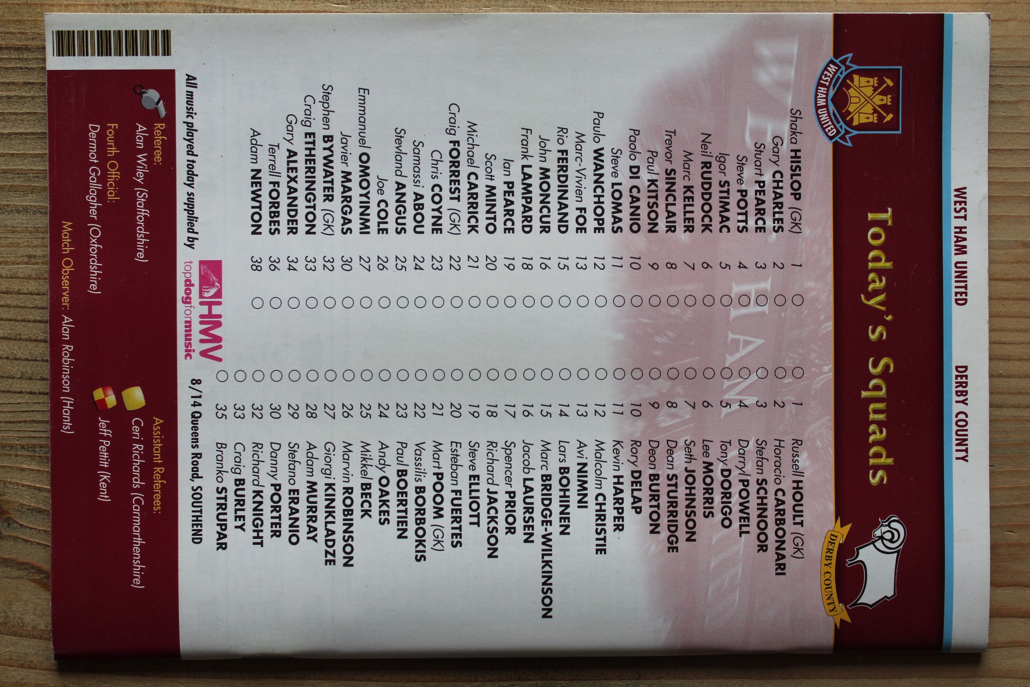 West Ham United FC v Derby County FC