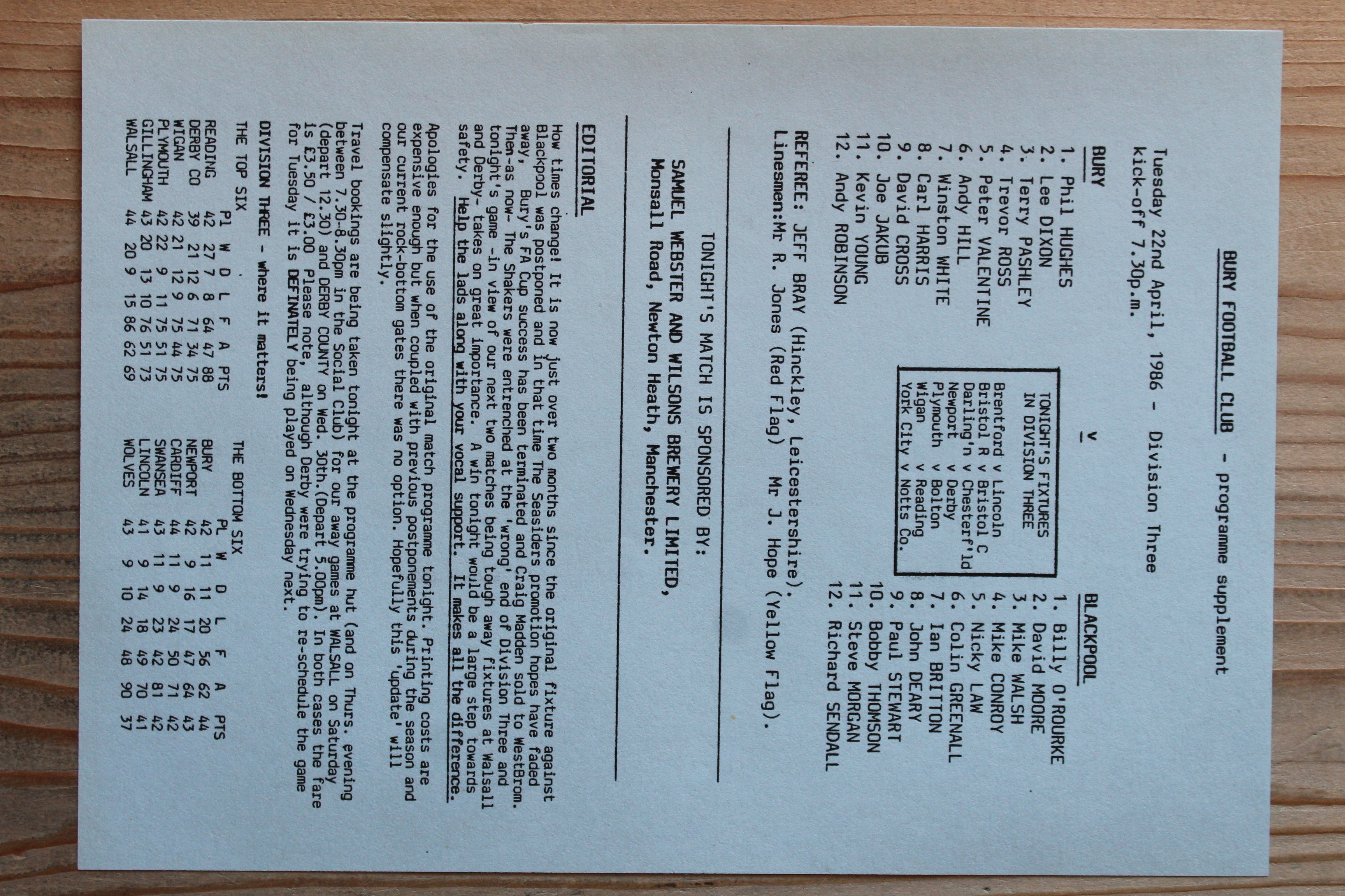 Bury FC v Blackpool FC