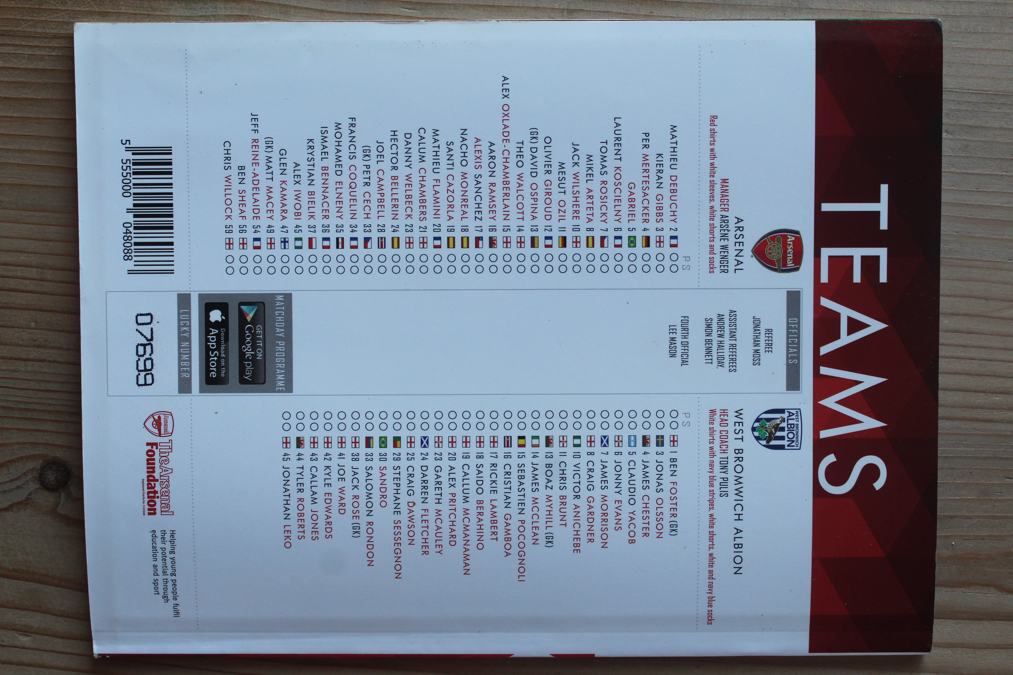 Arsenal FC v West Bromwich Albion FC 