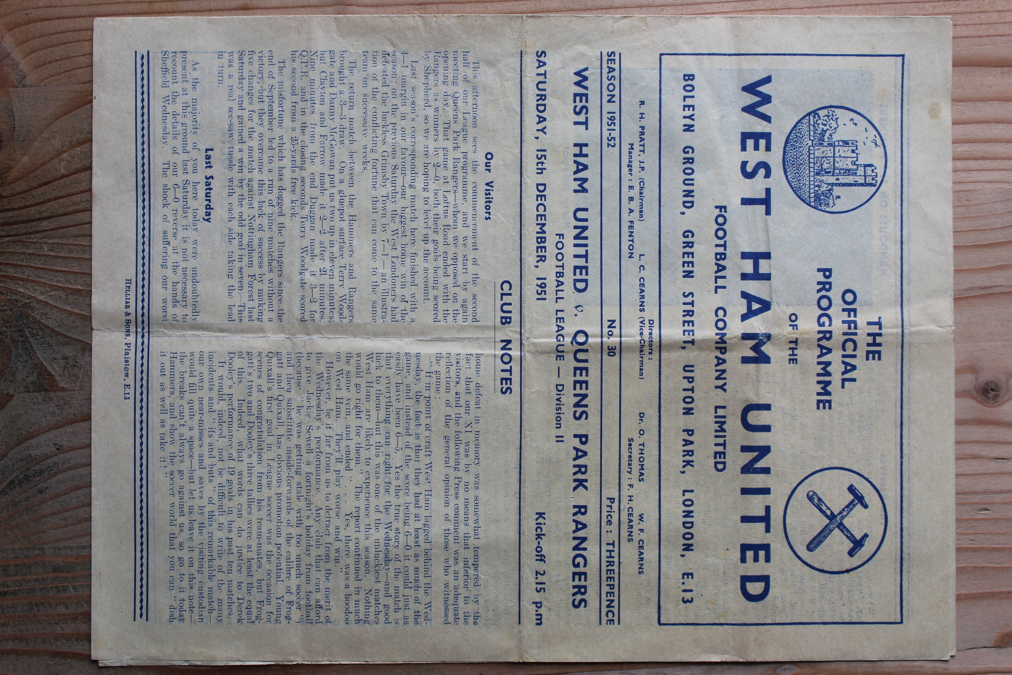 West Ham United FC v Queens Park Rangers FC