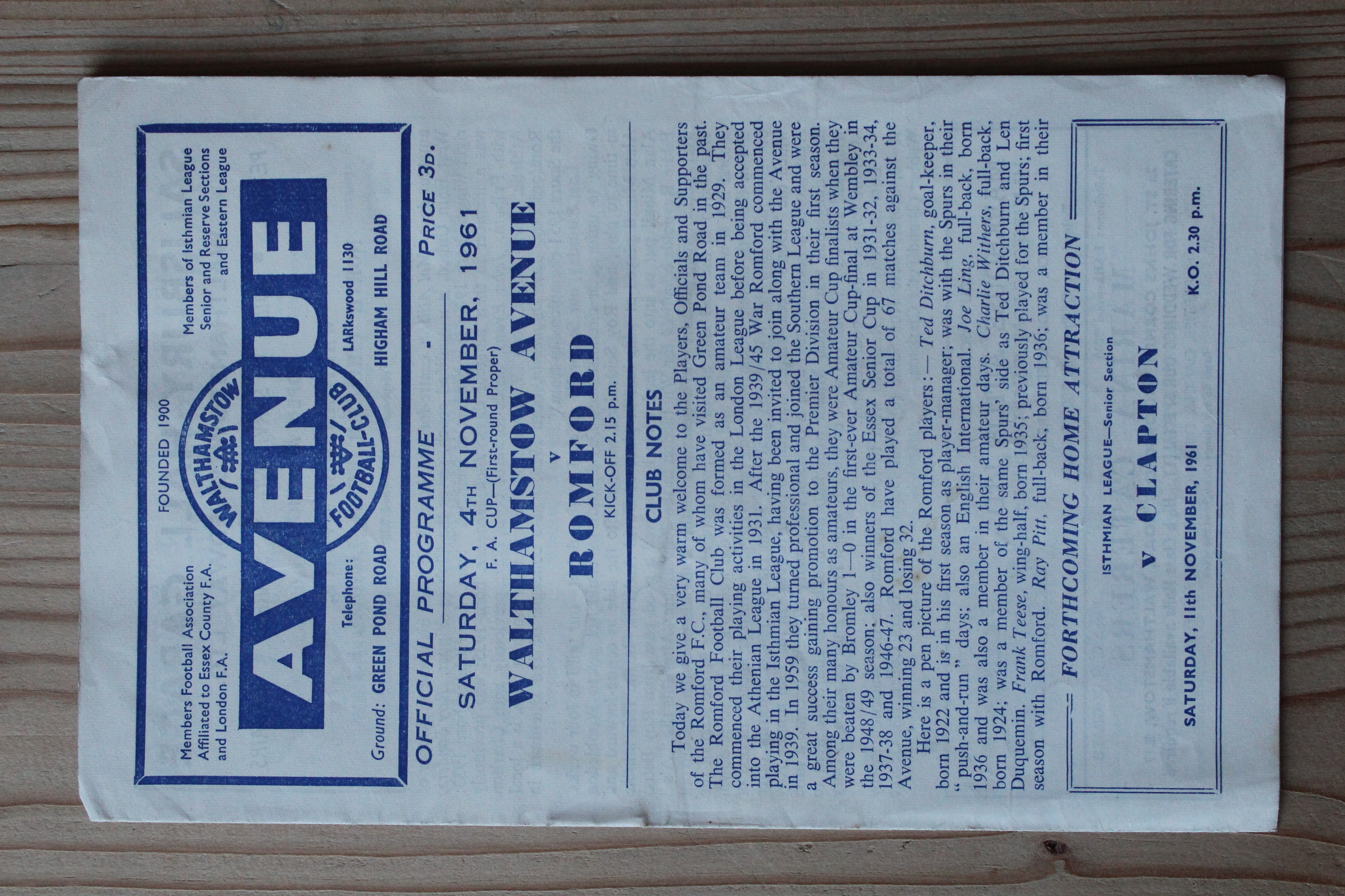 Walthamstow Avenue v Romford