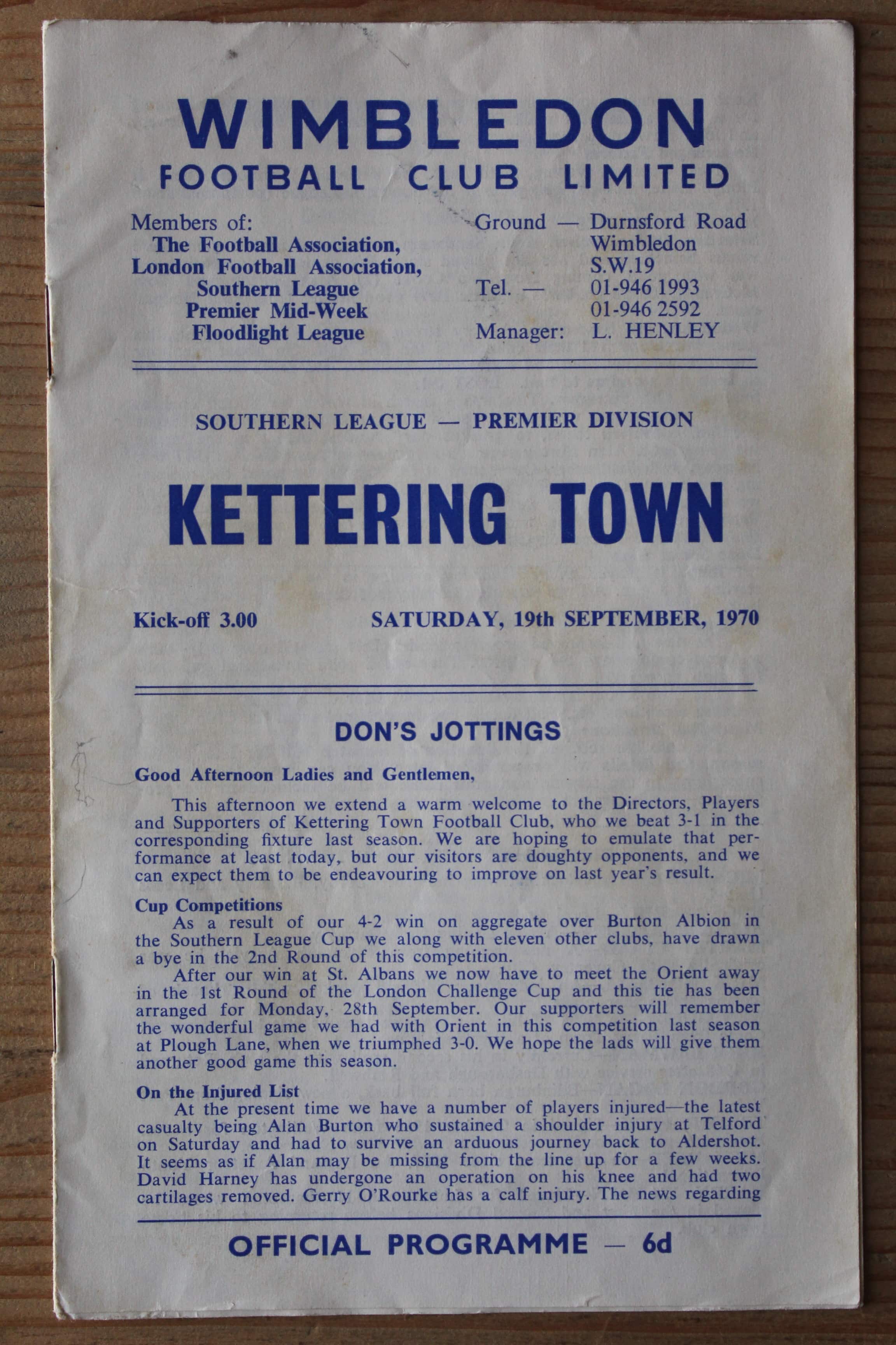 Wimbledon v Kettering Town