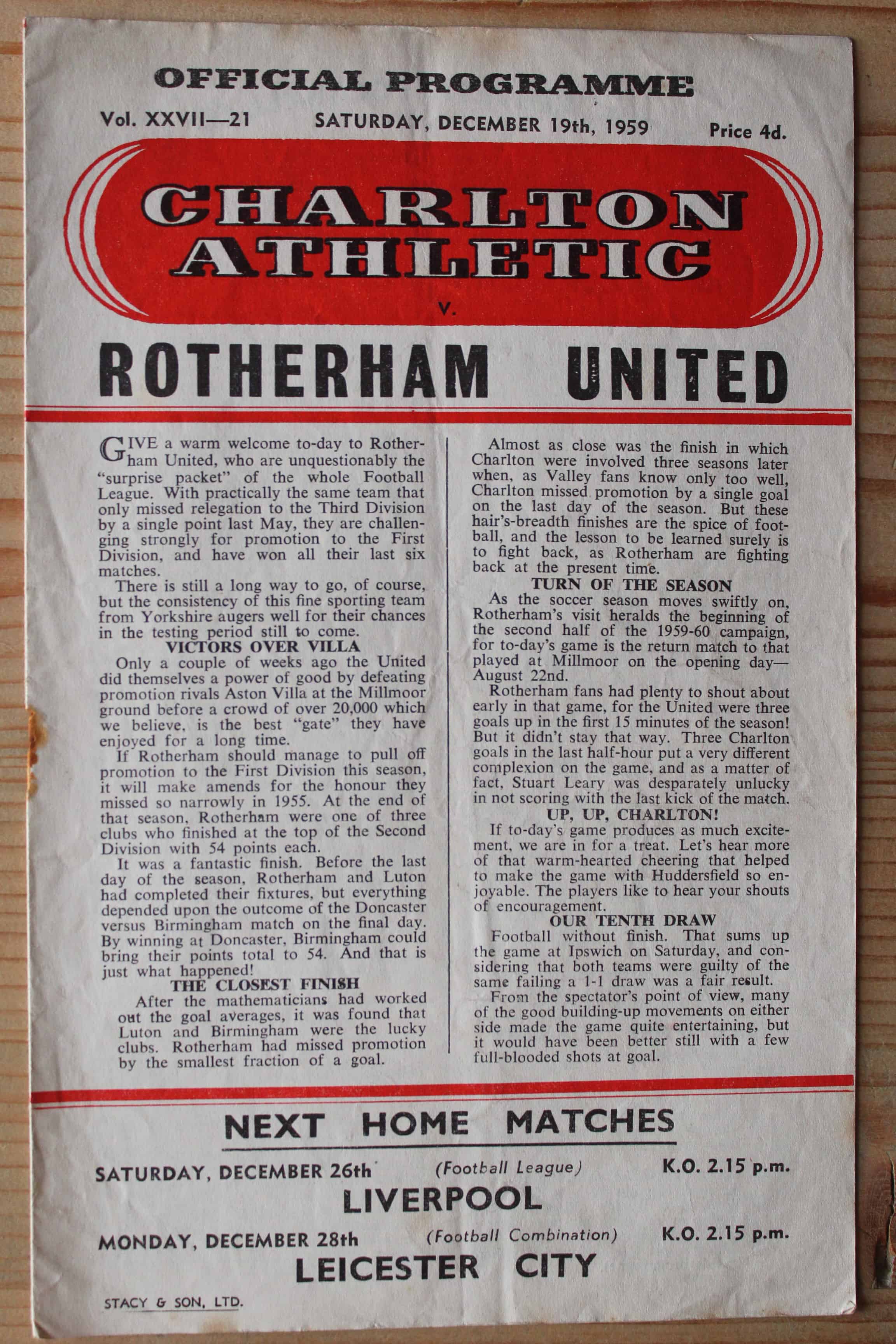Charlton Athletic FC v Rotherham United FC