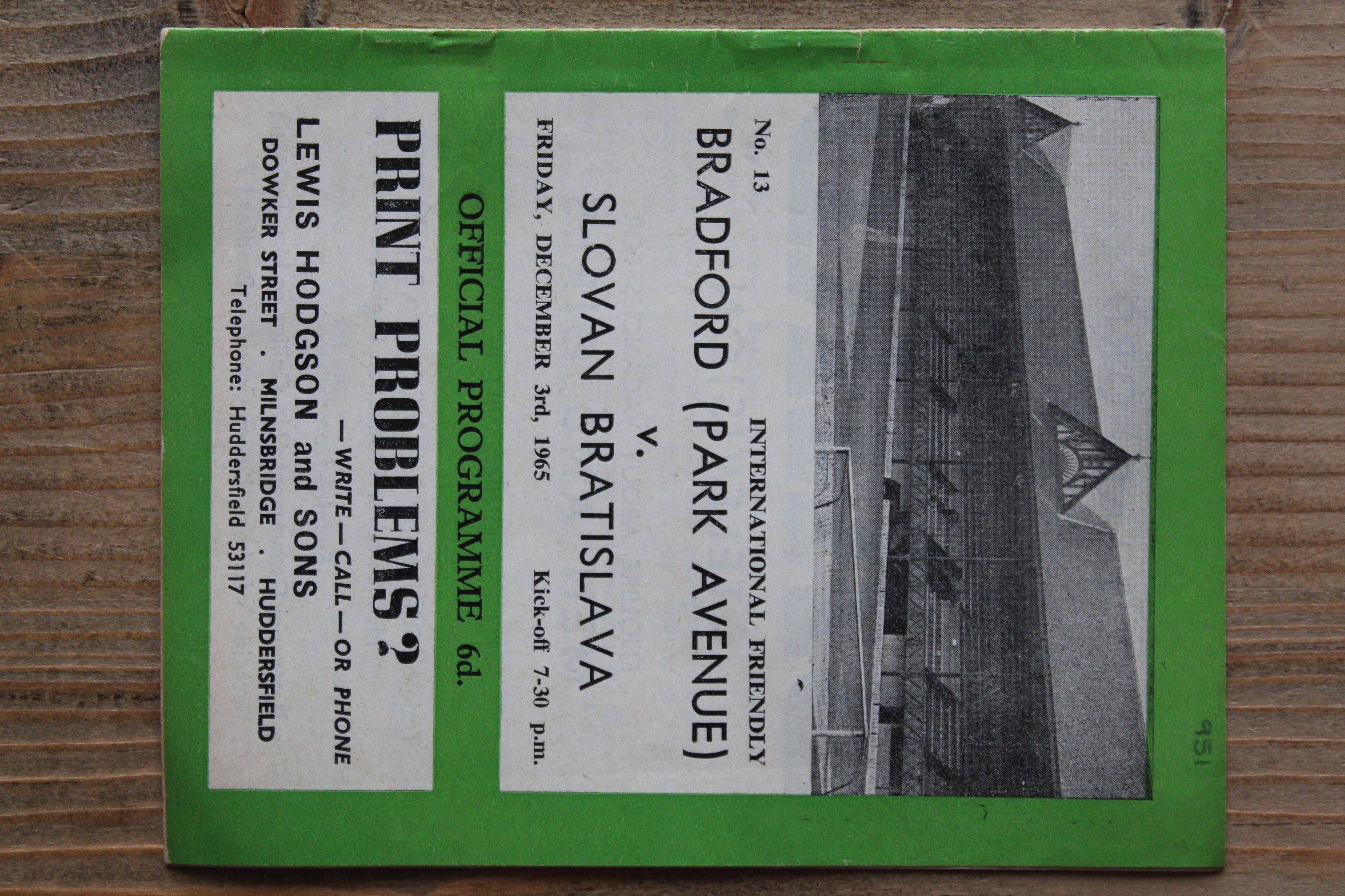 Bradford Park Avenue v Slovan Bratislava (Czechoslolovakia)