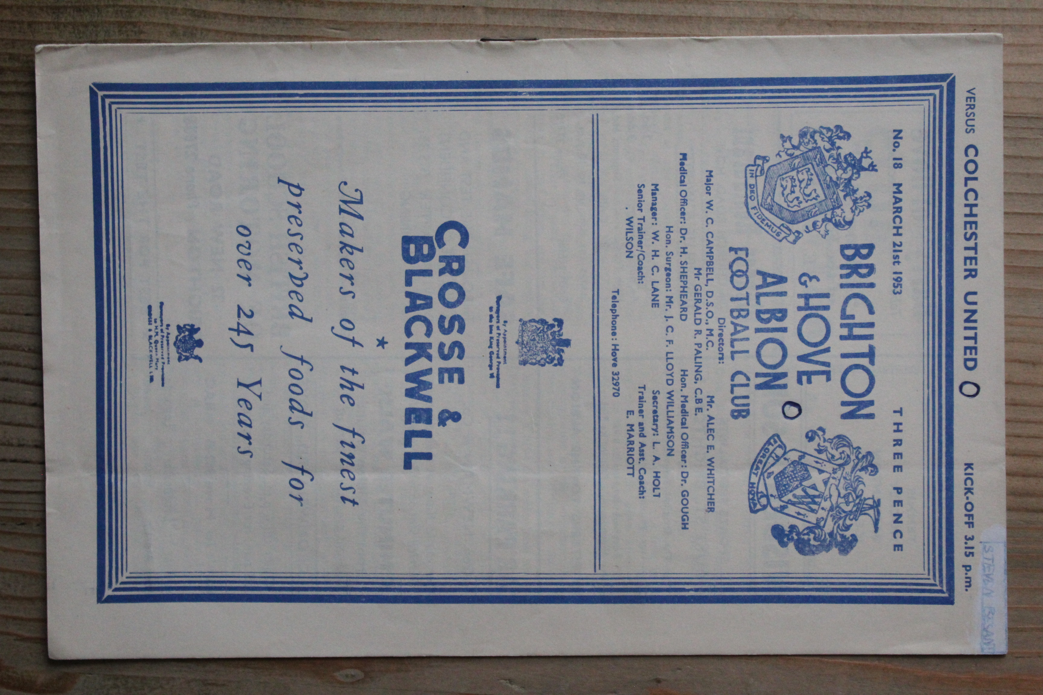 Brighton & Hove Albion FC v Colchester United FC