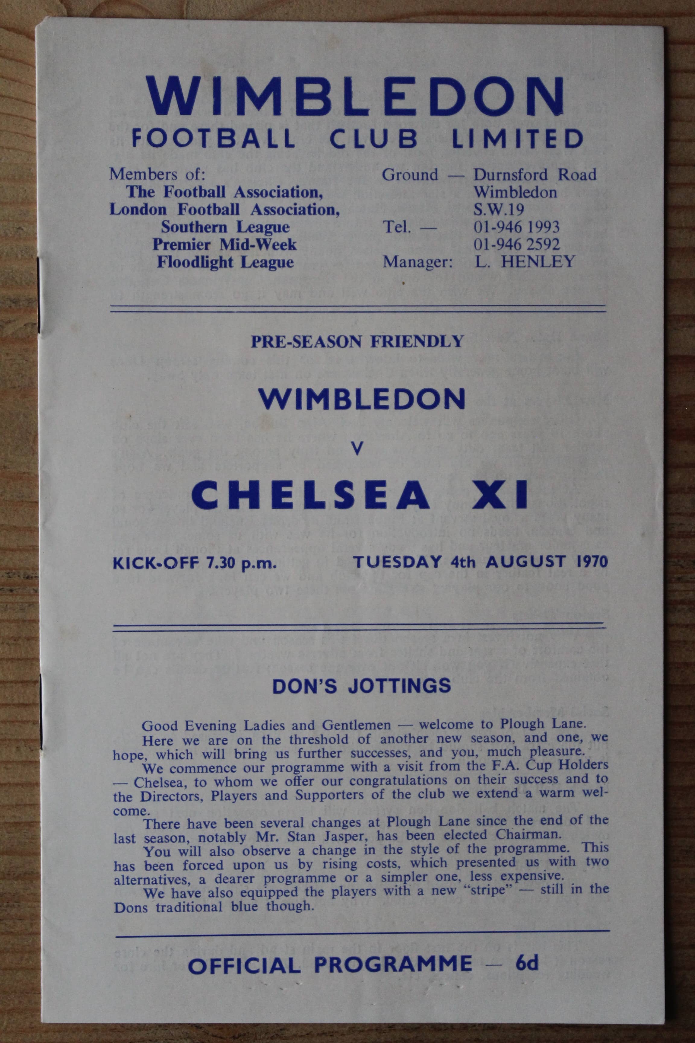 Wimbledon v Chelsea XI