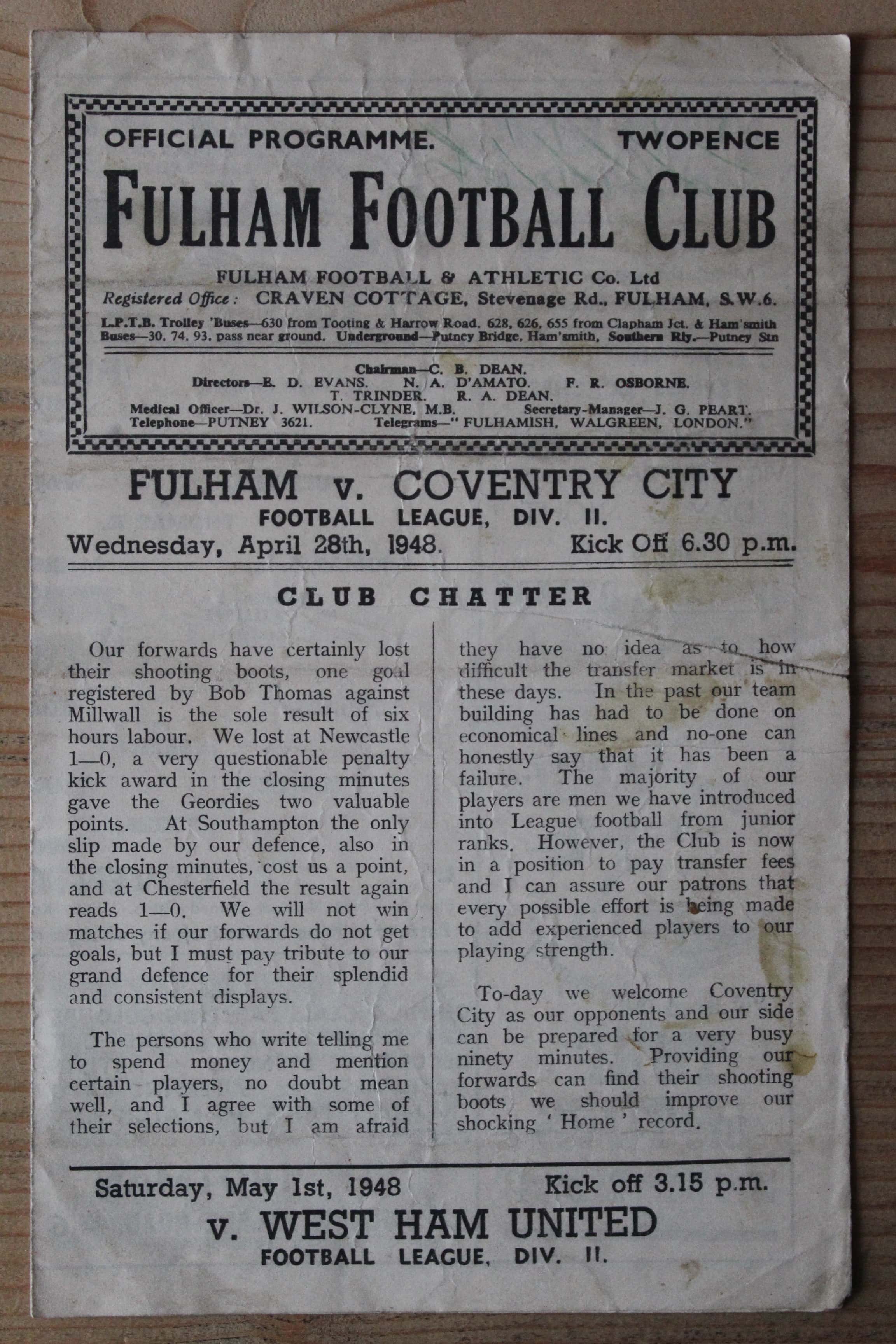 Fulham FC v Coventry City FC