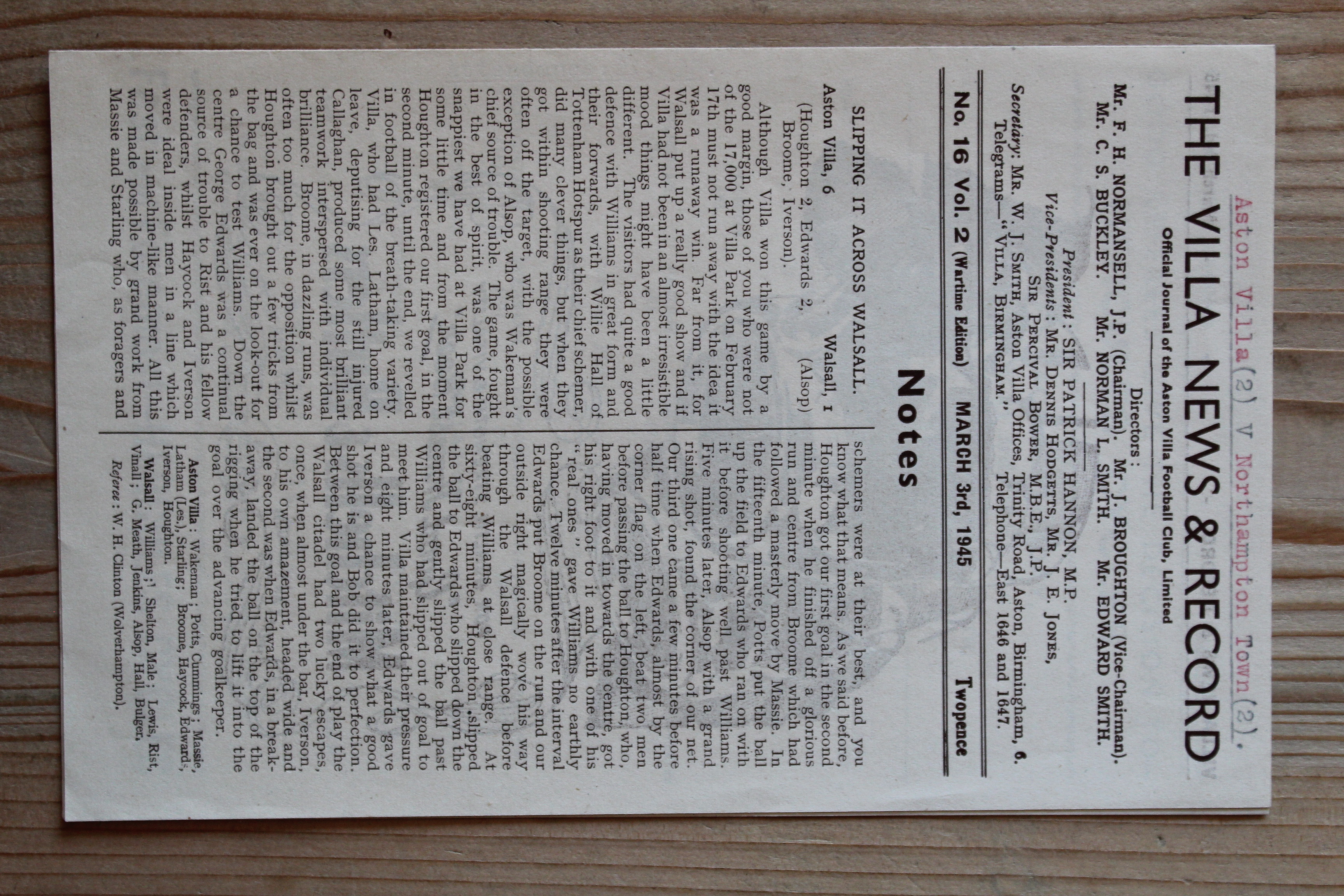 Aston Villa FC v Northampton Town FC