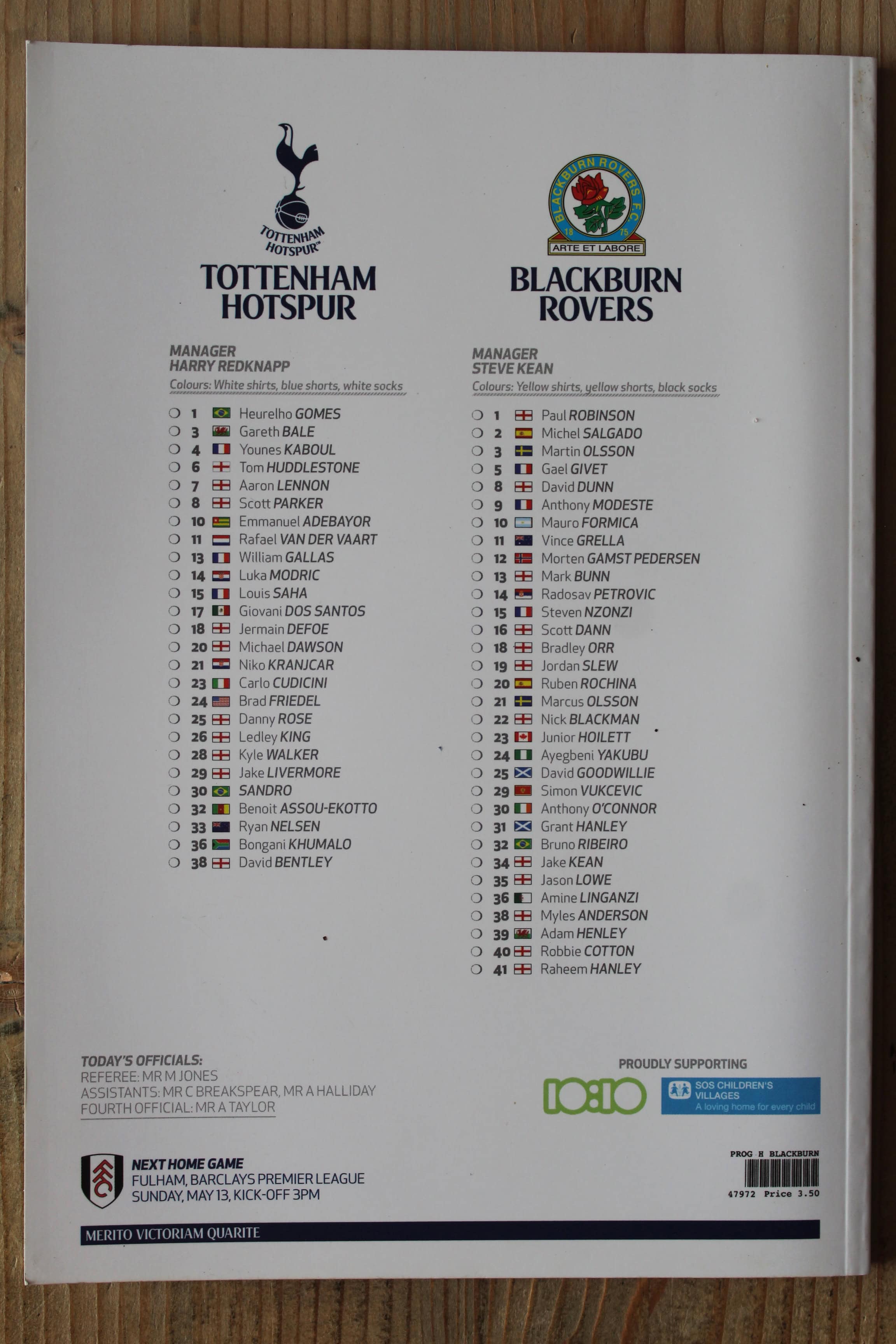 Tottenham Hotspur FC v Blackburn Rovers FC