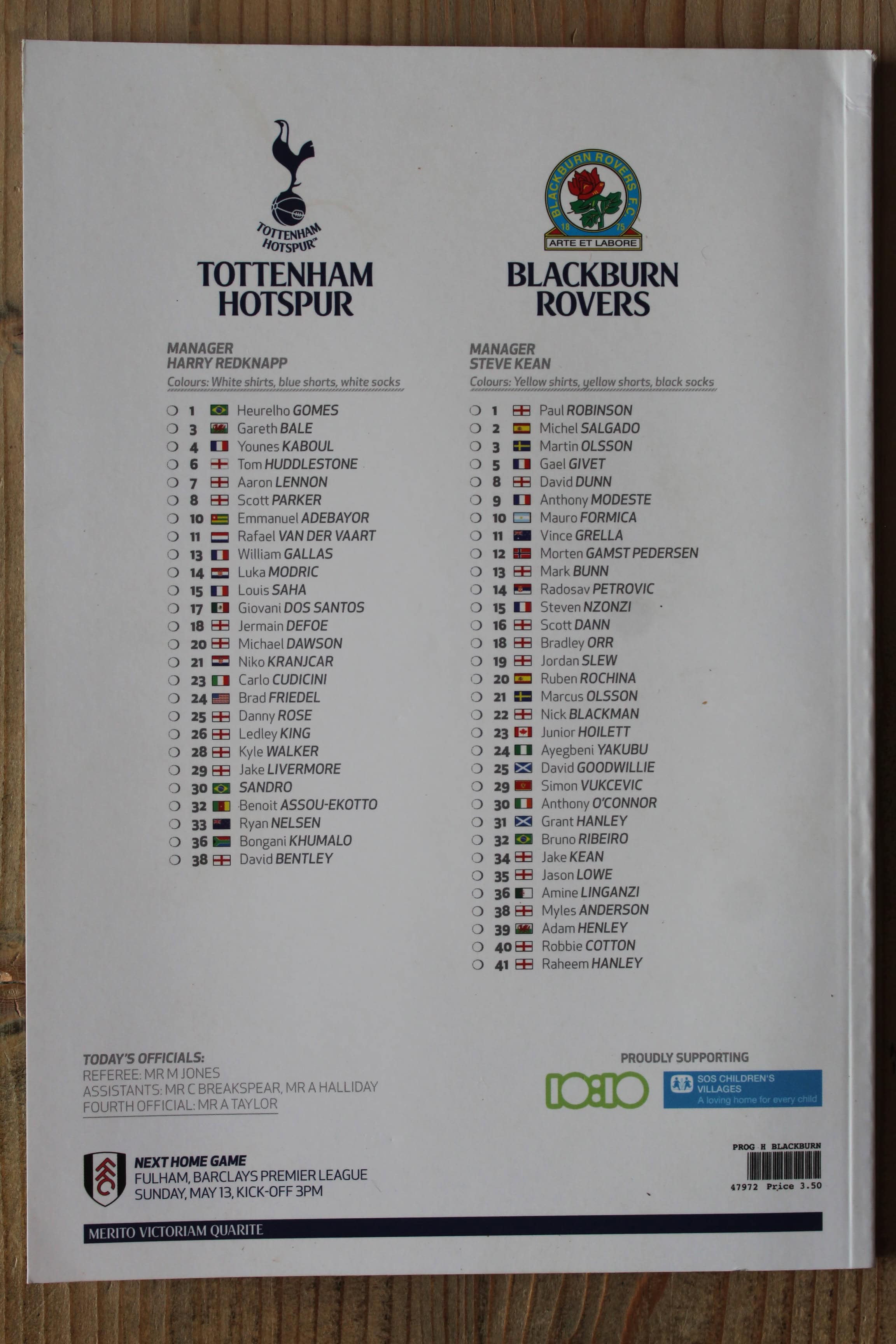 Tottenham Hotspur FC v Blackburn Rovers FC