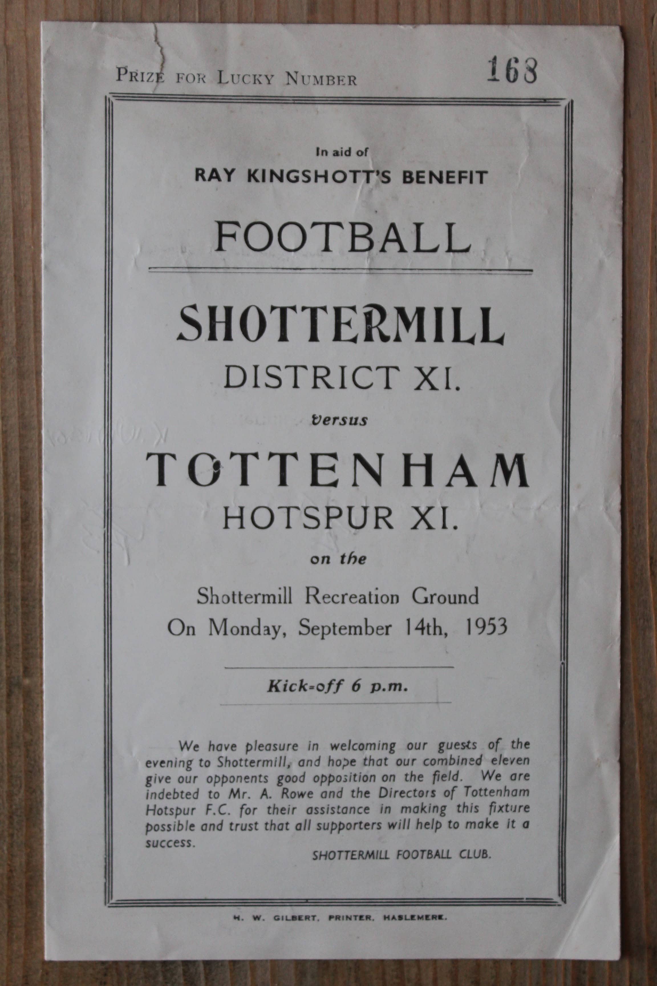 Shottermill District XI v Tottenham Hotspur FC