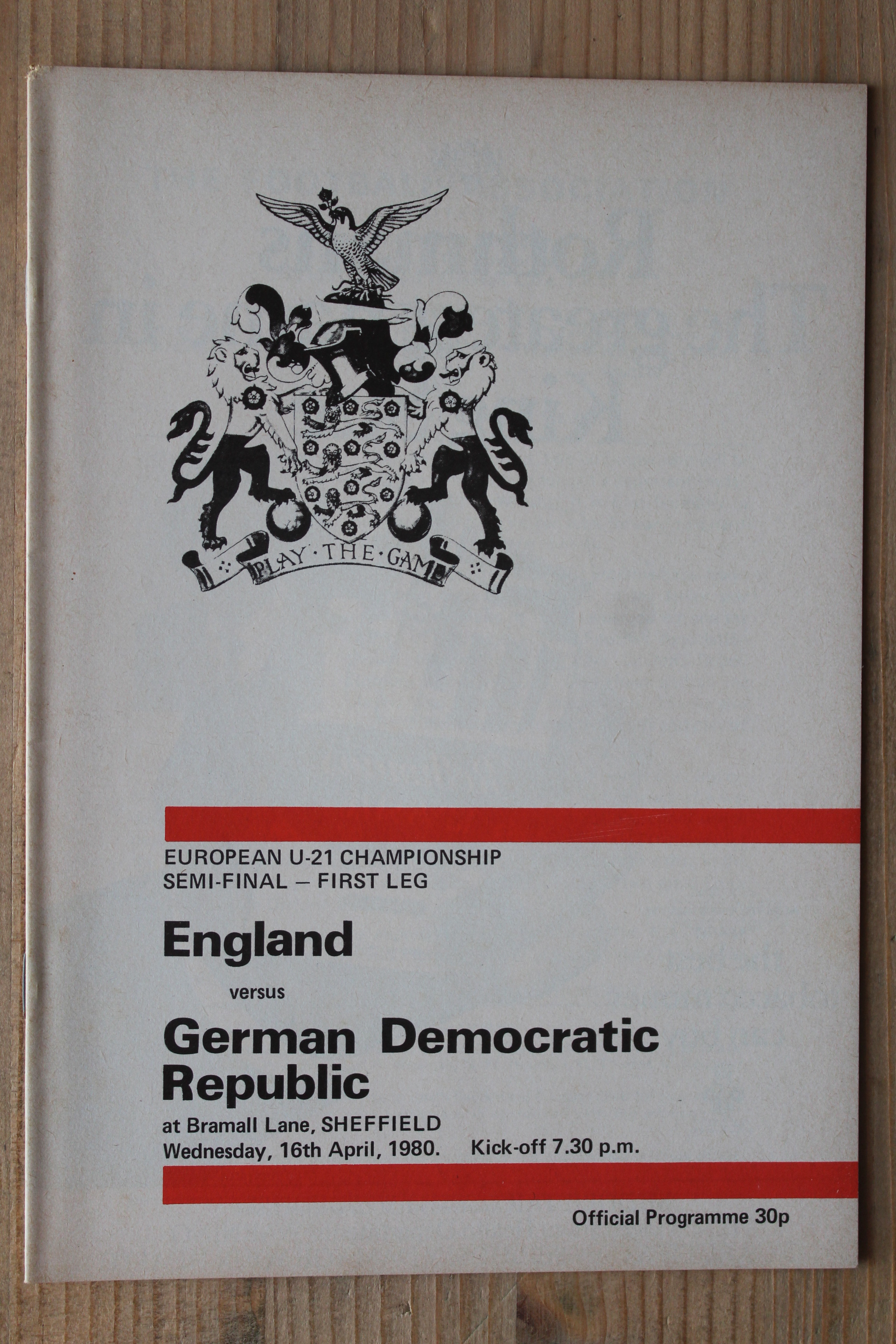 England (U21`s) v German Democratic Republic