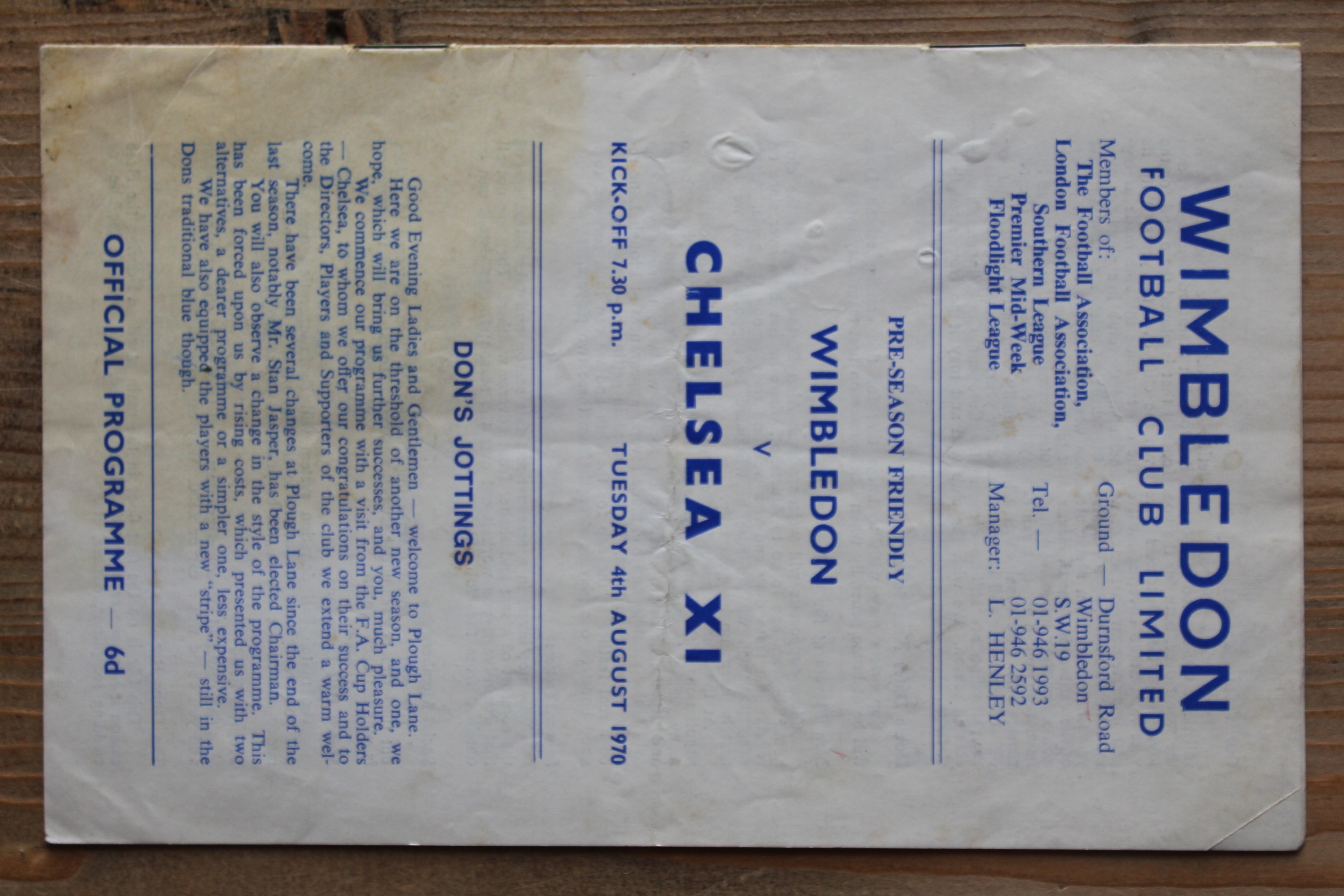 Wimbledon v Chelsea XI