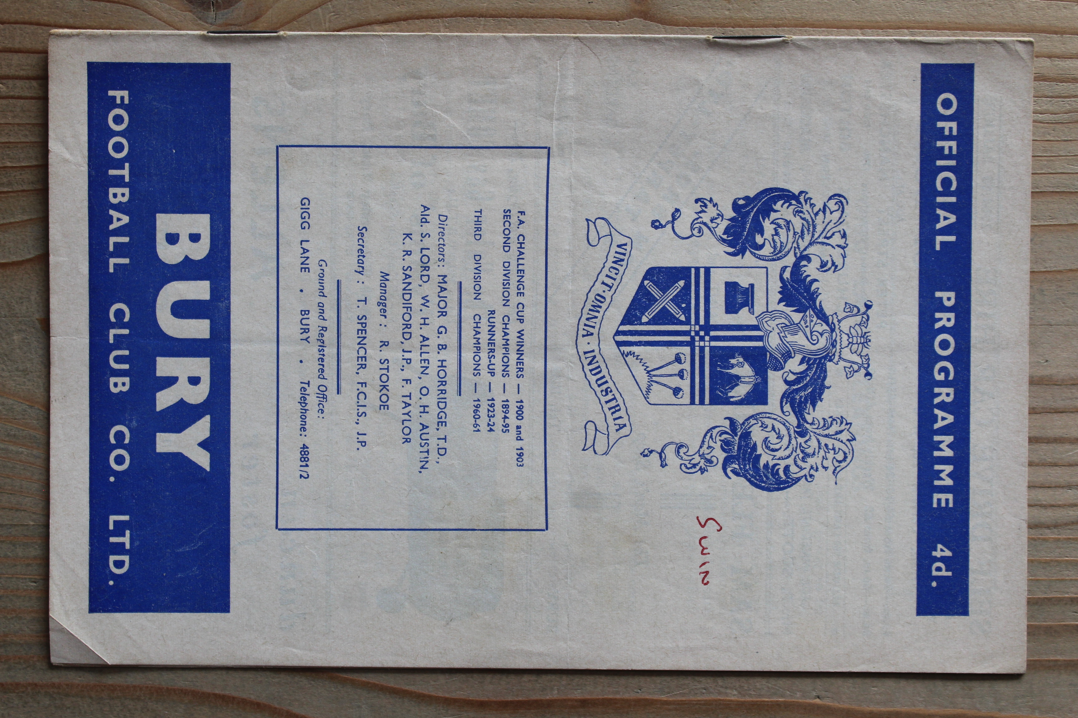 Bury FC v Swindon Town FC